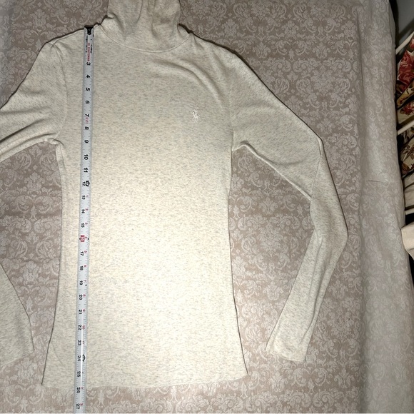 Ralph Lauren ~ Ivory Heathered Long Line Slim Fit Turtleneck Top ~ Small/Medium - Picture 9 of 10